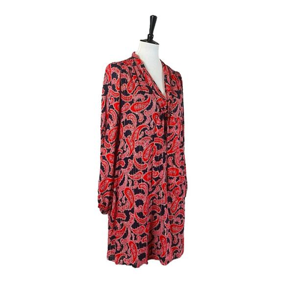 Boden New Dress Shift Tie Neck Long Sleeves Red Blue Paisley Women’s Size 10 - Picture 4 of 15